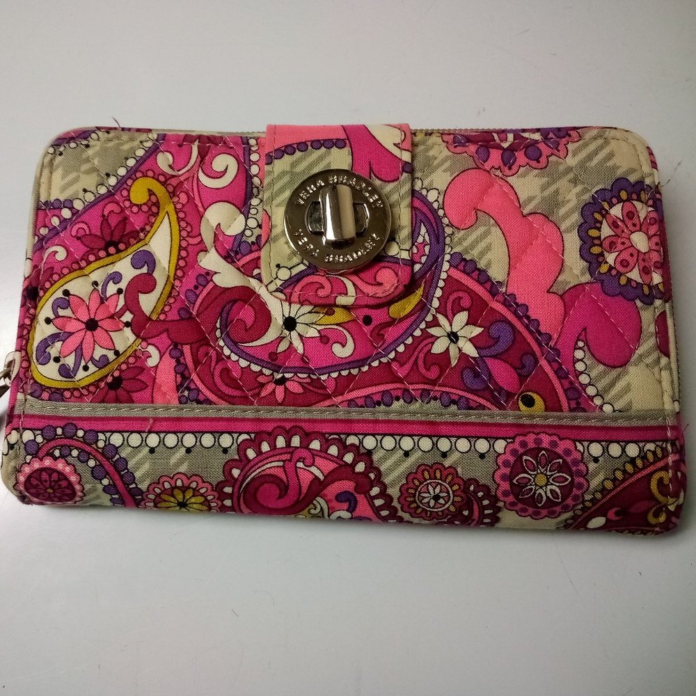 Vera Bradley Jewel Tone Pink Beige Turnlock Wallet